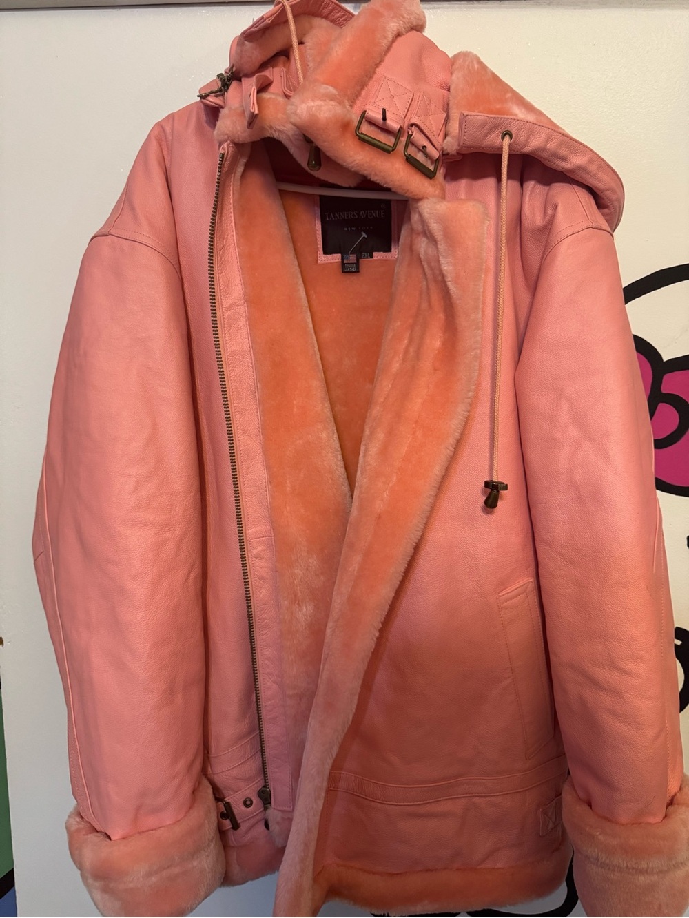 Pink Shearling-Lined Leather Jacket